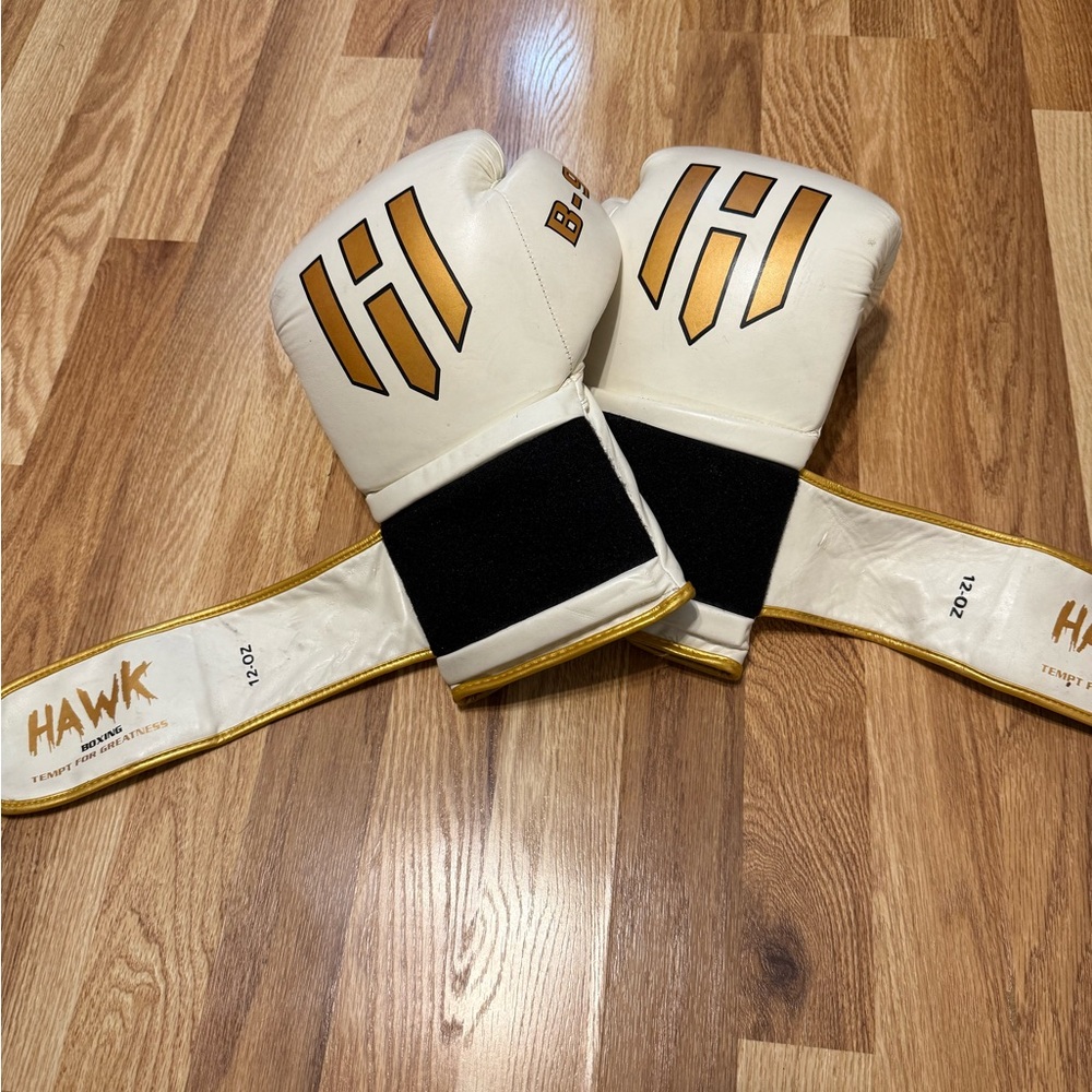 Hawk White and Gold Boxing Gloves